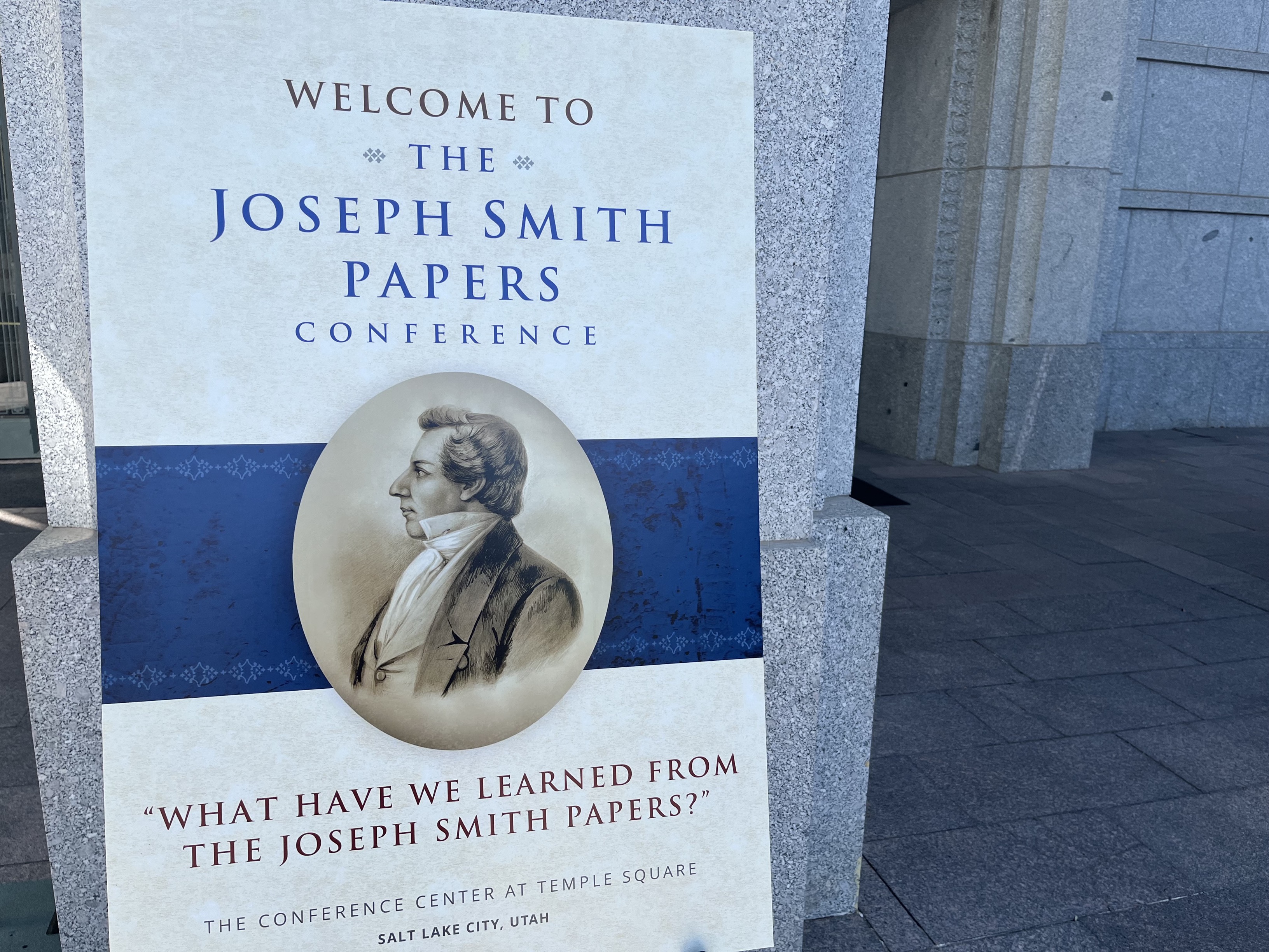 poster for the Joseph Smith Papers conference outside the